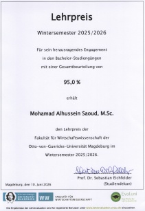 Teaching award Mohamad Saoud 25/26 WS